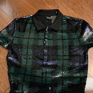Lauren - Plaid Sequined Polo Shirt S/P NEW